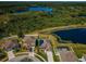 Neighborhood aerial view of well-kept homes situated next to a scenic pond, promoting community living at 9211 Seeger Ln, Land O Lakes, FL 34638