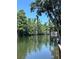 Tranquil waterfront view, featuring lush trees, clear water, and 'idle speed' sign at 902 Estelle Ave, Brandon, FL 33511