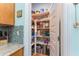 Pantry with ample shelving for organized food storage adjacent to kitchen at 14315 Rolling Dune Rd, Lithia, FL 33547