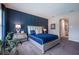 Stylish bedroom features a blue accent wall and plush carpeting at 4206 Tour Trce, Land O Lakes, FL 34638
