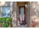 Inviting front entrance with a glass-paneled door and decorative plants creating a warm welcome at 4266 Preserve Pl # 4266, Palm Harbor, FL 34685