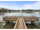 Community fishing dock overlooking a tranquil lake with water lilies and lush greenery at 16644 Vallely Dr, Tampa, FL 33618