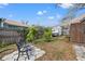 Secluded backyard featuring a bench, mature trees, a shed, and a well-maintained lawn at 511 27Th N Ave, St Petersburg, FL 33704