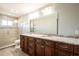 Bathroom features a double vanity, granite countertops, walk-in shower and tile flooring at 1375 Corner Oaks Dr, Brandon, FL 33510