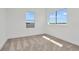 Bright bedroom with neutral carpeting, trim and two windows offering clear views at 32347 Wetland Bird Vw, San Antonio, FL 33576
