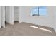 Carpeted bedroom with a large window, closet with shelving, and bright natural light at 32347 Wetland Bird Vw, San Antonio, FL 33576