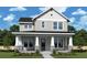 Rendering of a two-story home featuring a welcoming front porch with stone accents and landscaped yard at 7438 Burlington Ave, St Petersburg, FL 33710