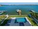 Aerial view of the backyard and pool and boat dock at 6976 S Shore S Dr, St Petersburg, FL 33707