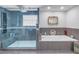 Luxurious bathroom featuring soaking tub, tiled shower, and stylish decor at 289 8Th N Ave, Tierra Verde, FL 33715