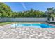 An inground pool with a light brick border is surrounded by lush tropical trees and bushes at 289 8Th N Ave, Tierra Verde, FL 33715