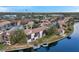 Aerial view displays lakefront condos with manicured landscaping, community parking and lake access with boat slips at 6311 Newtown Cir # 11B2, Tampa, FL 33615