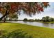 Scenic water view, showcasing lush green space, mature trees, and waterfront homes in a tranquil setting at 142 Lakeview Way # 142, Oldsmar, FL 34677