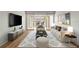 Staged living room with sliding glass doors, neutral furniture, and modern decor at 19029 Us Highway 19 N # 2-17, Clearwater, FL 33764