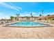 Inviting pool surrounded by lounge chairs and palms, perfect for relaxing and enjoying community living at 19029 Us Highway 19 N # 2-17, Clearwater, FL 33764