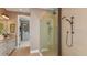 Spa-like bathroom with a glass-enclosed shower, dual shower heads, and a spacious walk-in closet at 29845 Imperati Blvd, Wesley Chapel, FL 33543