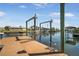 Private boat dock on calm water, equipped with boat lifts and easy water access at 709 Flamingo Dr, Apollo Beach, FL 33572