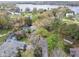 Beautiful aerial view of a lakeside home with a large yard, screened-in pool and lush landscaping at 22002 Darley Pl, Land O Lakes, FL 34639