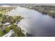 Scenic aerial view of the lakefront homes highlighting the stunning waterfront access and private docks at 22002 Darley Pl, Land O Lakes, FL 34639