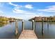 Community dock offers waterfront access and scenic views of the surrounding buildings and tranquil waterway at 2709 Via Cipriani # 532B, Clearwater, FL 33764