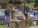 Aerial view of the home and neighborhood, showing the pool area with a full screen enclosure at 1426 75Th Ne Cir, St Petersburg, FL 33702