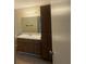 Bathroom with wood cabinets, white sink, and a large mirror at 455 Alt 19 S # 217, Palm Harbor, FL 34683
