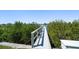 Dock with a wooden walkway leading to the water, surrounded by green bushes and a boat in the background at 110 Harbor View Ln, Belleair Bluffs, FL 33770