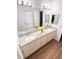 Bathroom features a dual sink vanity with granite countertop and modern lighting fixtures at 15013 Redcliff Dr, Tampa, FL 33625