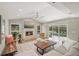 Bright living area with fireplace and sliders leading to the pool deck at 5141 Sunnydale W Cir, Sarasota, FL 34233