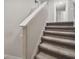Staircase featuring neutral carpet, white risers and handrail at 6241 Spider Lily Way, New Port Richey, FL 34653
