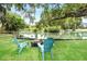 Enjoy the tranquil backyard with serene pond views, comfortable seating, and a cozy fire pit at 9501 Alice Ln, Riverview, FL 33578