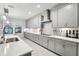 Modern kitchen boasts white cabinets, quartz countertops, tile backsplash, and stainless appliances at 13176 Twin Bridges Dr, Riverview, FL 33579