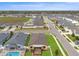Expansive aerial view of a residential community with well-maintained homes and green spaces under a partly cloudy sky at 313 Old Windsor Way, Spring Hill, FL 34609