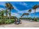 Line of golf carts in a paved parking area, ready for use with a backdrop of palm trees and blue skies at 3829 Trophy Blvd, New Port Richey, FL 34655