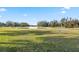 Scenic golf course view with a water hazard and flag under a clear blue sky at 3829 Trophy Blvd, New Port Richey, FL 34655