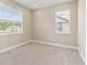Sunlit bedroom with neutral walls, plush carpeting, and bright windows showing exterior views at 4896 San Martino Dr, Wesley Chapel, FL 33543
