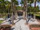 Community outdoor seating area with picnic tables shaded by palm trees at 4896 San Martino Dr, Wesley Chapel, FL 33543