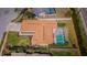 Overhead view of backyard, pool and lanai with mature manicured landscaping at 5342 Sagamore Ct, New Port Richey, FL 34655