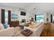 Cozy living room with fireplace, hardwood floors, and ample seating at 5342 Sagamore Ct, New Port Richey, FL 34655