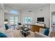 Bright living room featuring hardwood floors and multiple windows leading to a patio at 5342 Sagamore Ct, New Port Richey, FL 34655