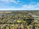 Expansive aerial view showing a neighborhood with lush greenery, homes, and a distant cityscape under a bright blue sky at 8722 N Meadowview Cir, Tampa, FL 33625