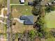 Birds eye aerial view of the house surrounded by green lawns and trees, located in a neighborhood at 8722 N Meadowview Cir, Tampa, FL 33625