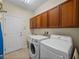 Functional laundry room with front load washer and dryer and lots of storage at 34714 Heavenly Ln, Dade City, FL 33525