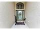 Inviting entryway showcasing a decorative glass front door, sidelights, transom window, and welcoming decor at 4712 Trout River Xing, Ellenton, FL 34222