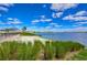 Gorgeous lakefront beach featuring seating and lush green plants at 11605 Cleyera Ct, Riverview, FL 33579