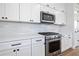 Close up of a modern kitchen with stainless steel microwave and oven with white cabinetry at 15 29Th N St # Lot 7, St Petersburg, FL 33713