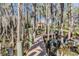 Scenic backyard with wooden dock through trees offering direct access to the water and the property at 5914 Fitzgerald Rd, Odessa, FL 33556