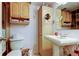 Bathroom featuring a pedestal sink, toilet and wood cabinets offering storage space at 9433 Harbor Greens Way # 405, Seminole, FL 33776