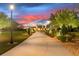 Long driveway to a stately home under a colorful sky with manicured landscaping at 13206 Lewis Raulerson Road, Dover, FL 33527