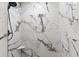 Close up of the shower with beautiful marble tiling and contrasting bronze fixtures at 13206 Lewis Raulerson Road, Dover, FL 33527