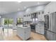 Bright kitchen featuring stainless steel appliances, a kitchen island, and sliding door access to the backyard at 2136 Pinnacle N Cir, Palm Harbor, FL 34684